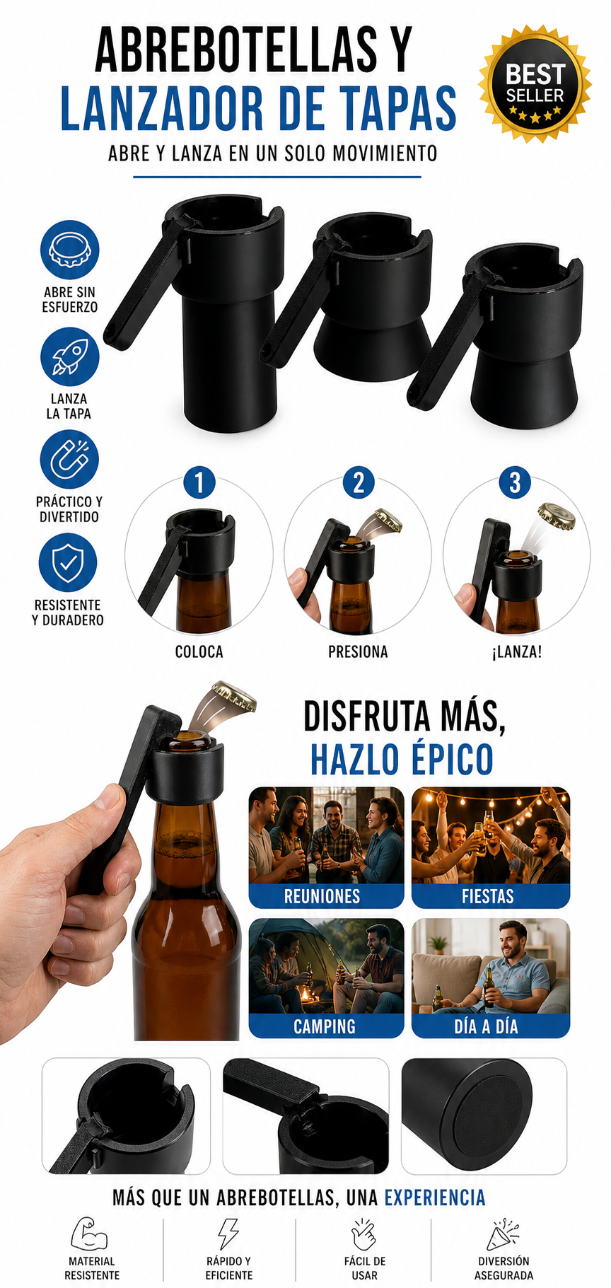 Abre botellas Y Lanzador De Tapas En 3d