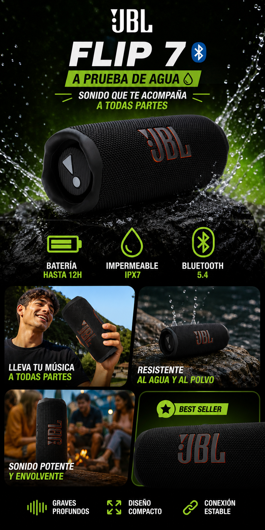 Parlante JBL con Bluetooth Flip 7 a prueba de agua