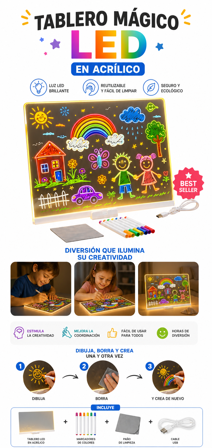 Tablero mágico led en Acrílico