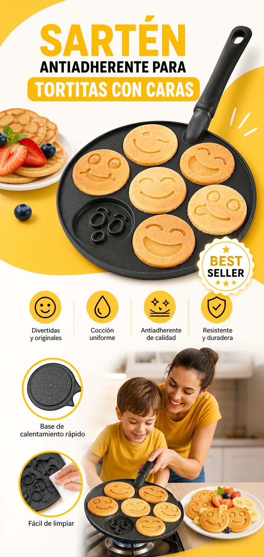 Sartén antiadherente para tortitas con caras