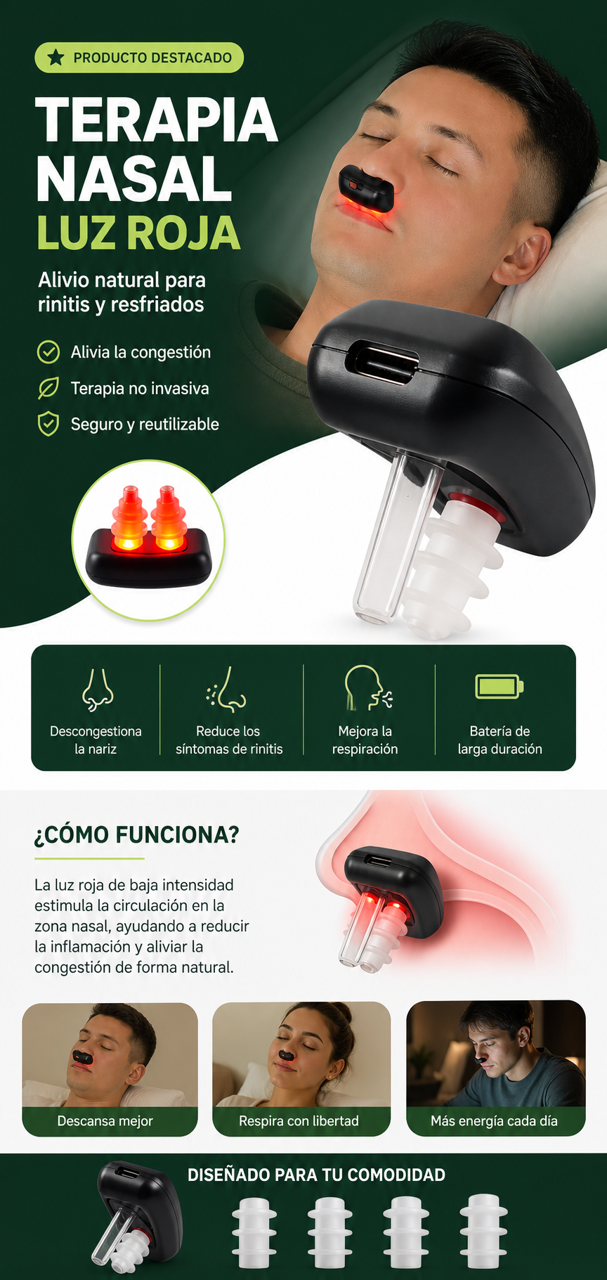 Dispositivo Terapia Nasal Luz Roja Alivia Riniti Resfriados