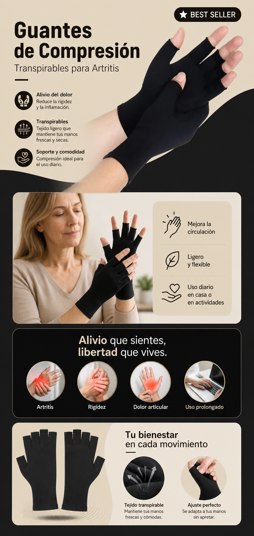 Guantes De Compresión Transpirables Para Artritis