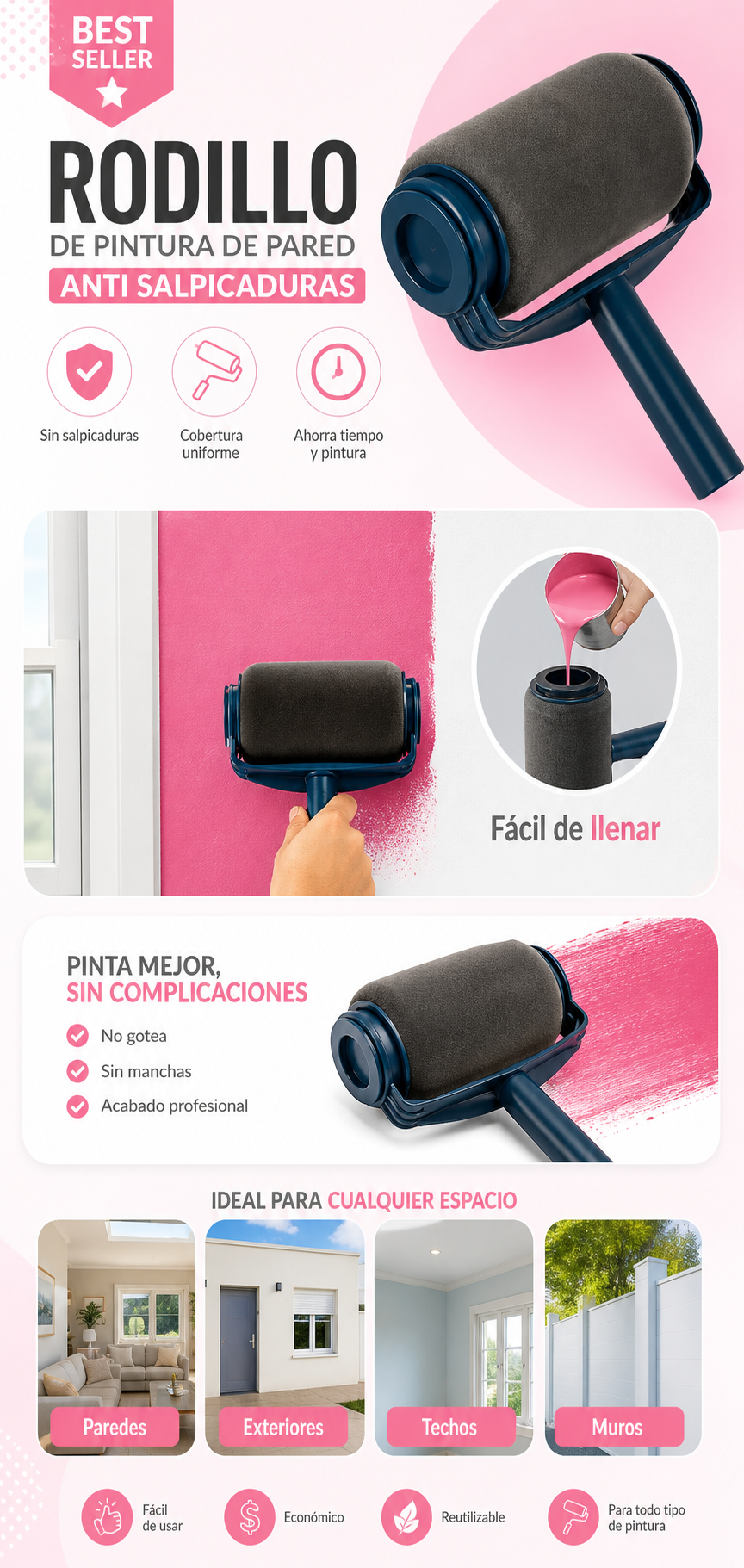 Rodillo de pintura de pared anti salpicaduras