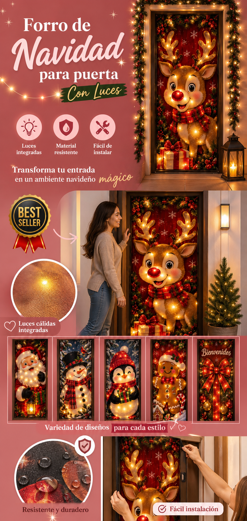 Forros de Navidad para puerta con Luces