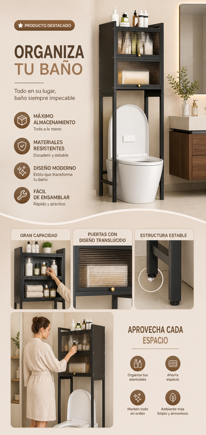 Organizador de baño metálico doble nivel