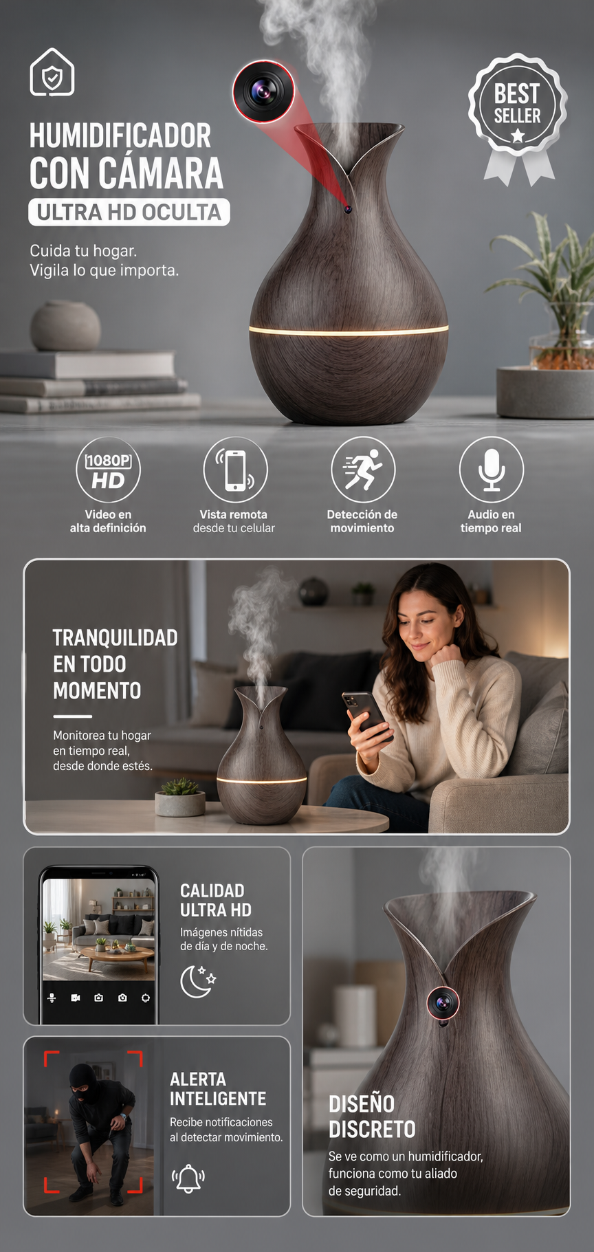 Humidificador con cámara ultra HD oculta Vigilux