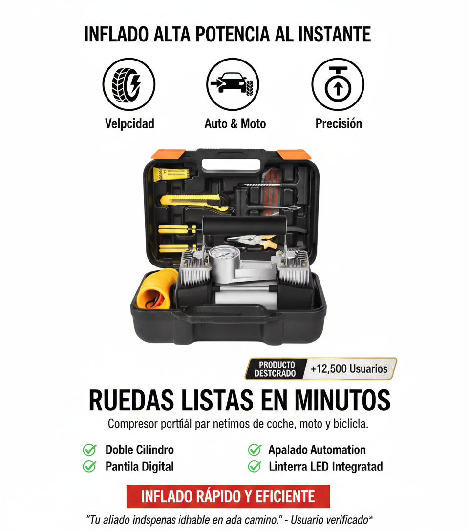 Compresor Inflador Alta Potencia Bomba Para Auto Moto Llanta