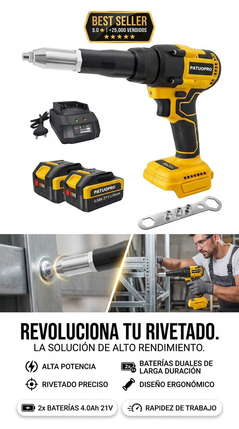 Remachadora 21V Doble Batería 4.0Ah ¡Rompe Todo!