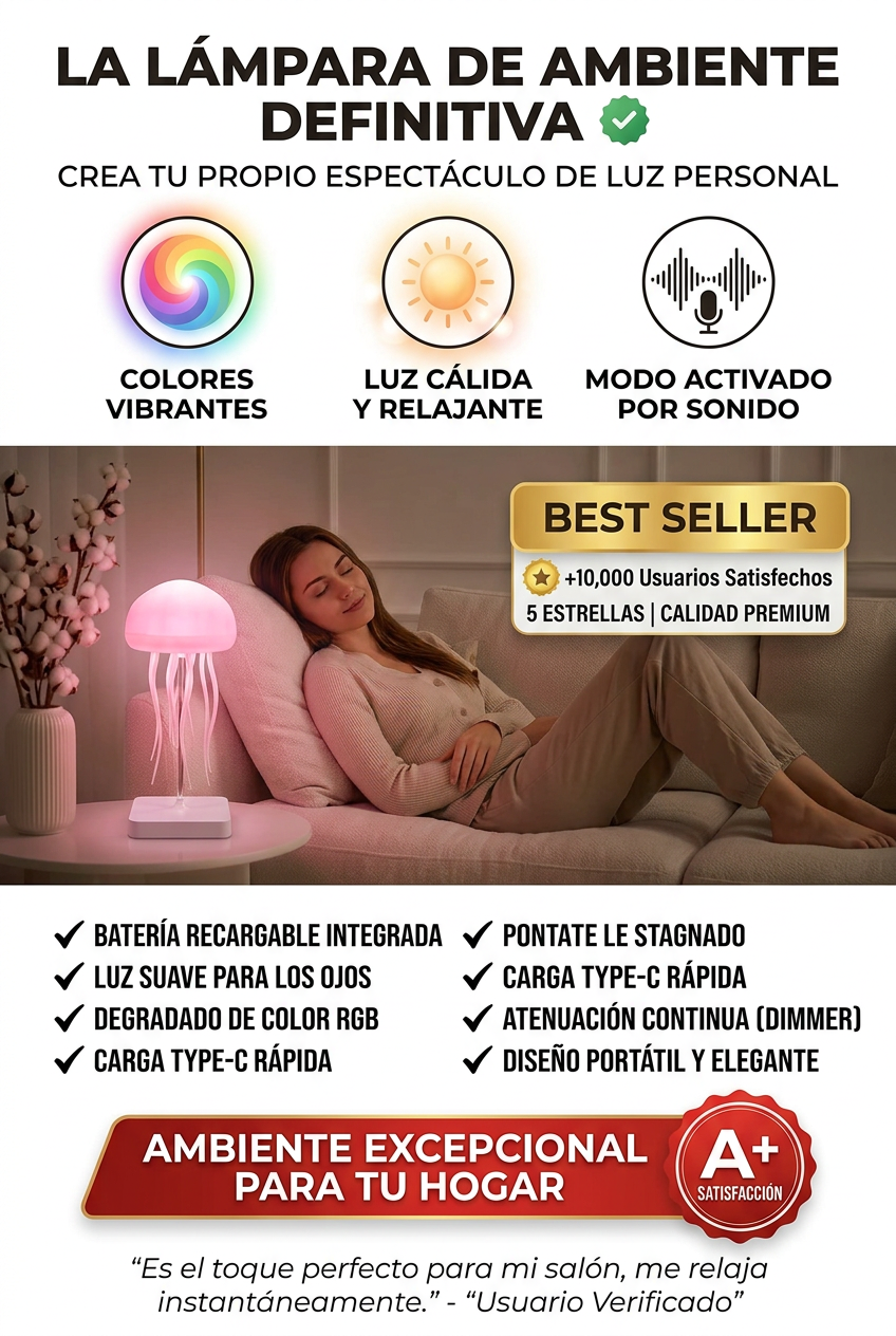Lámpara Medusa con Movimiento Simulado y Efecto de Luz Relajante