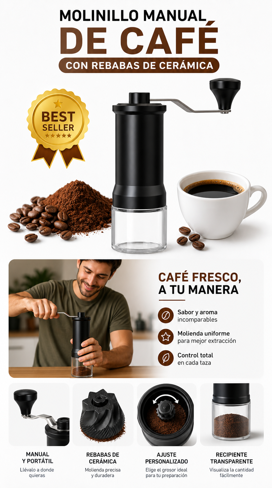 Molinillo Manual De Café Con Rebabas De Cerámica