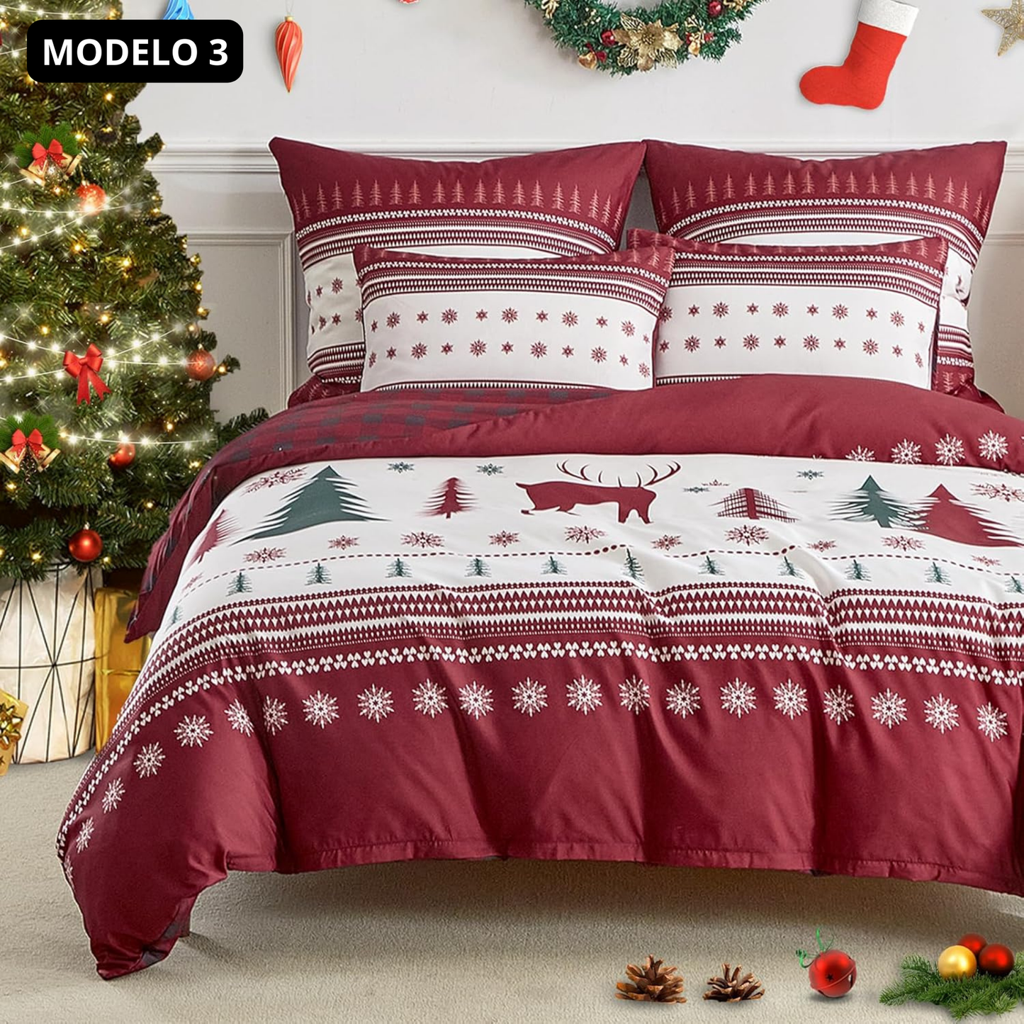 Juego de Sabanas y Funda Nordica con Fundas de Almohadas 200X180