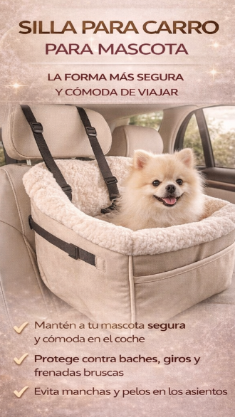 Silla para Coche para Mascotas – Asiento Seguro, Cómodo y Ajustable para Perros y Gatos