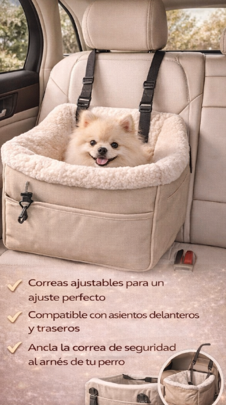 Silla para Coche para Mascotas – Asiento Seguro, Cómodo y Ajustable para Perros y Gatos