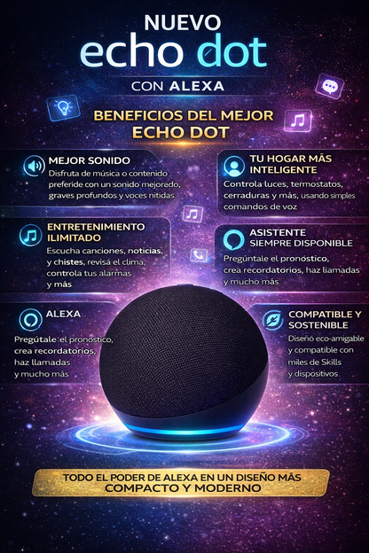 Echo Dot Alexa 5ª Generación – Control Inteligente por Voz + Sonido Premium para tu Hogar