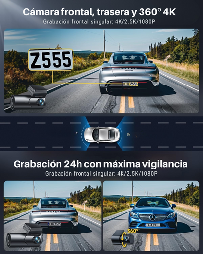 Cámara Coche de Vigilancia |  3 Cámaras en 1 | Delantera | Trasera | 360ª