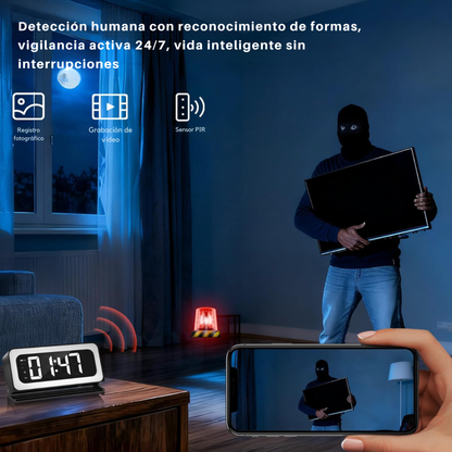 Camara Oculta con Sensor - Transmisión 4K Celular| Despertador y Alarma
