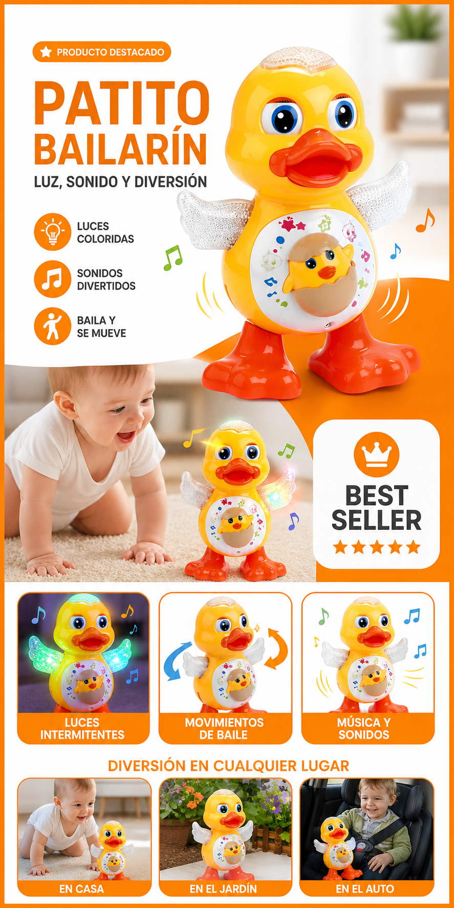 Juguete musical Dancing Duck movimiento de baile, luz y sonido