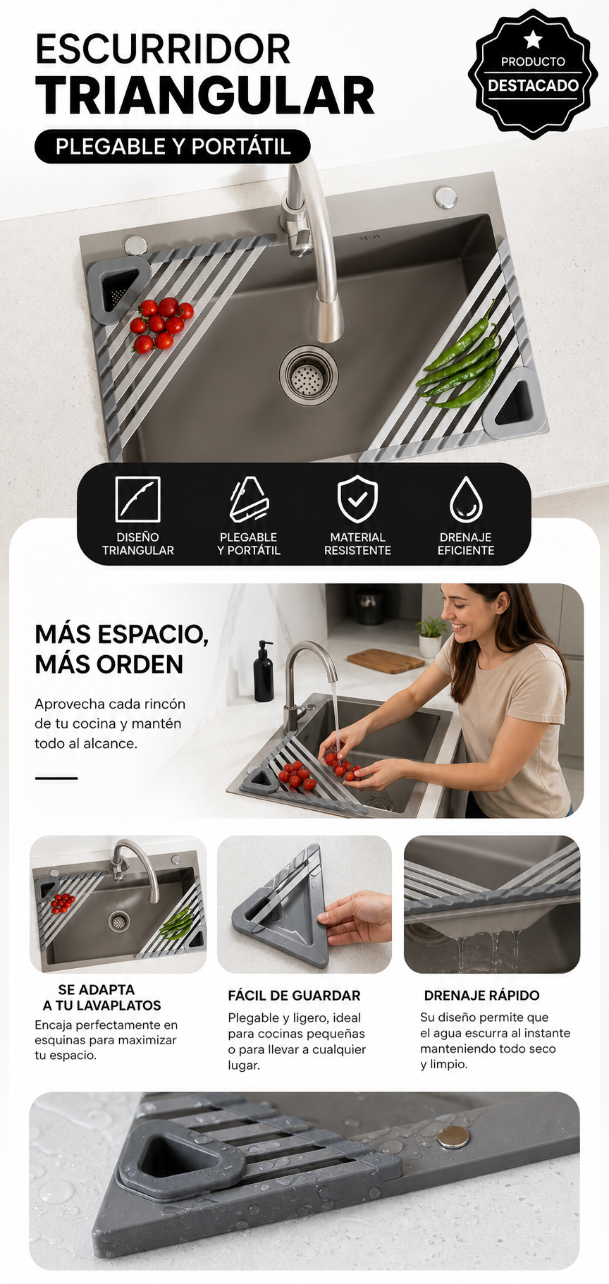 Escurridor Triangular Plegable Portátil Para Cocina