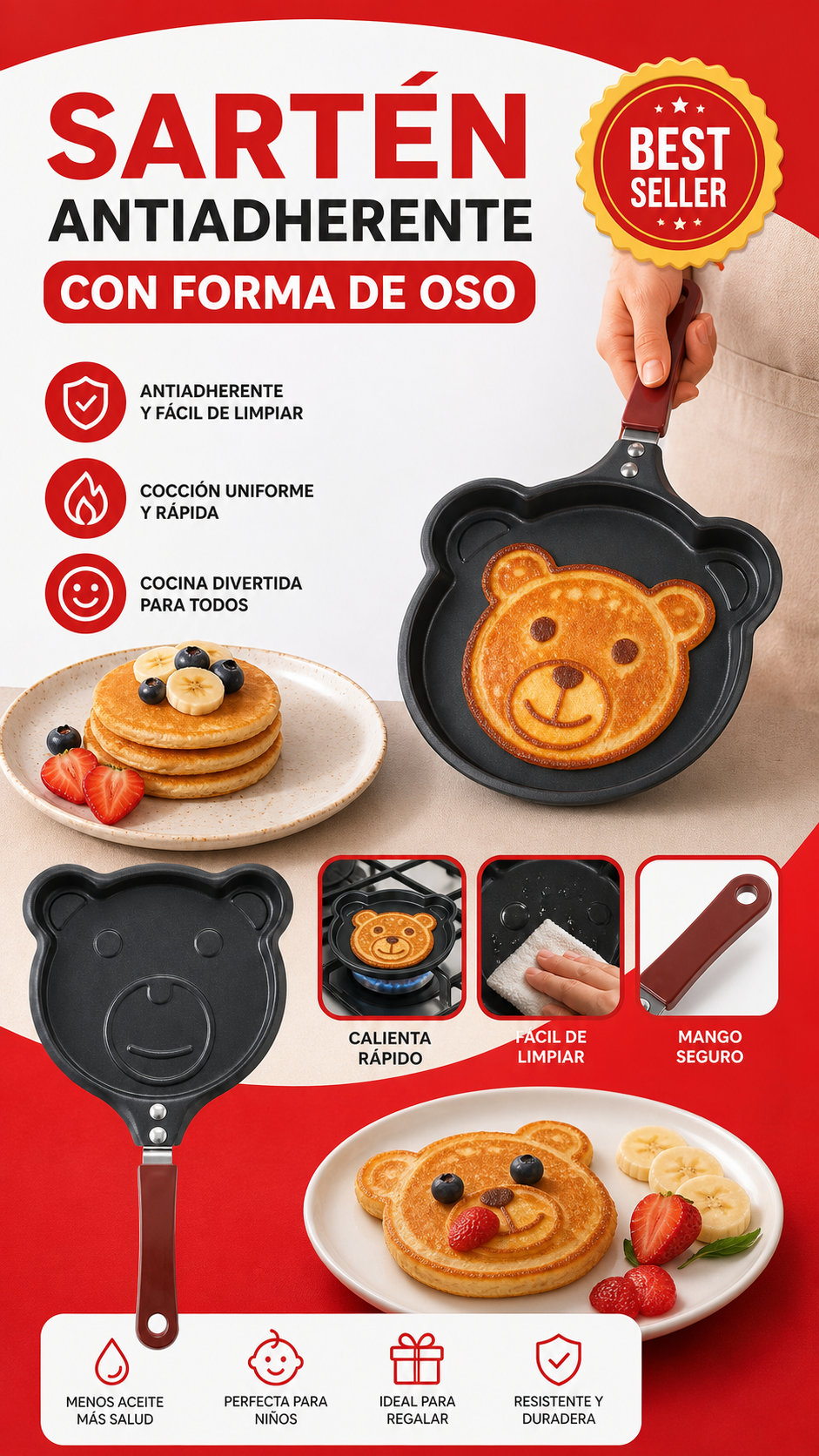 Sartén Antiadherente con Forma de Oso