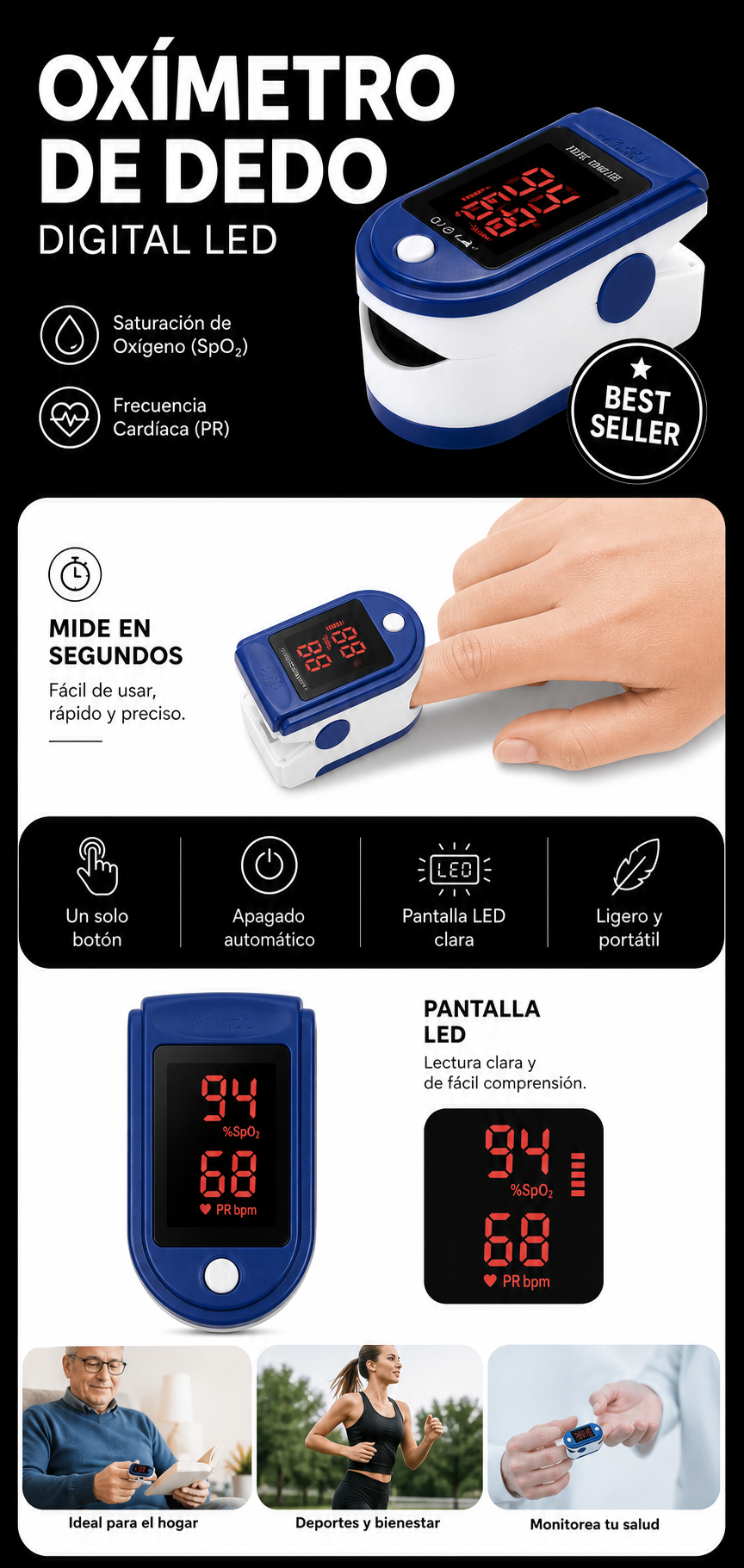Oxímetro de Dedo Digital LED