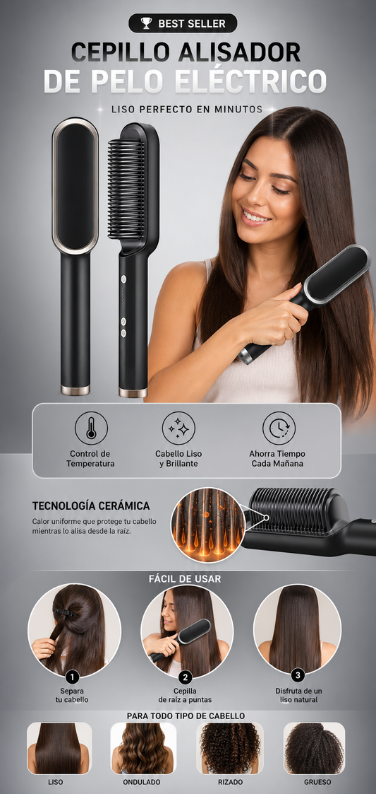 Cepillo Alisador de Pelo Eléctrico Portátil de Cerámica