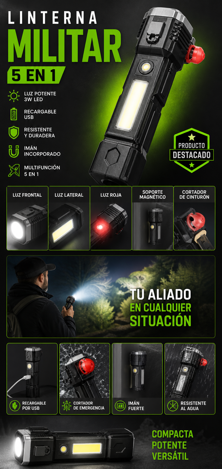 Linterna Militar 5 En 1