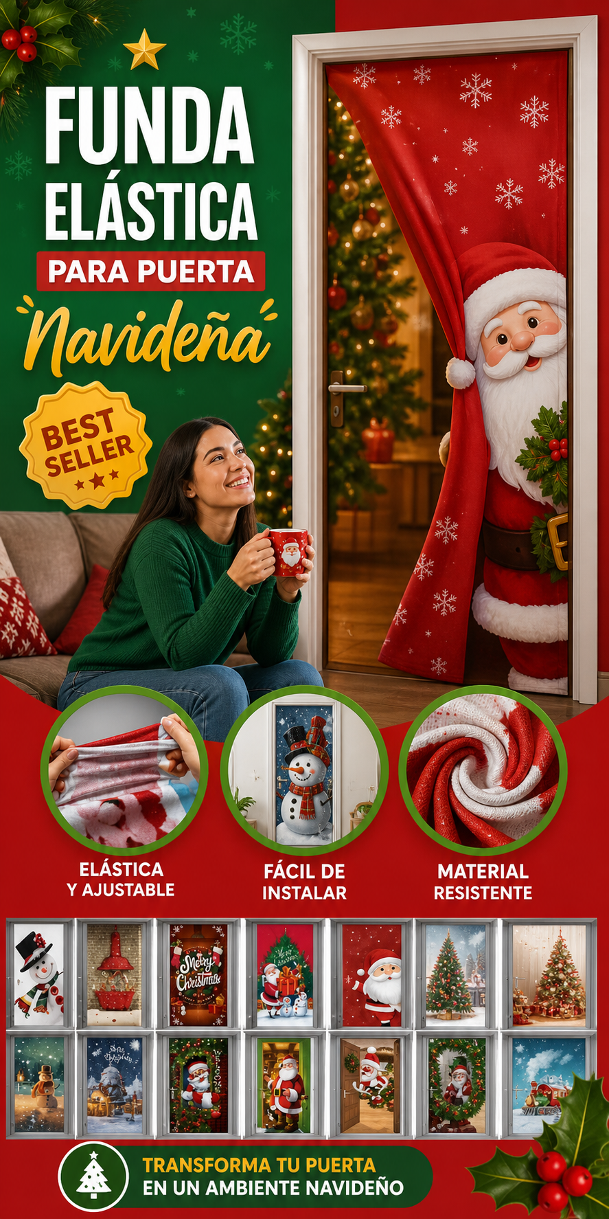 Funda Elástica para Puerta Navideña