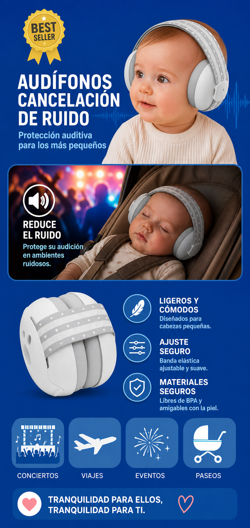 Audífonos cancelación de ruido para bebé