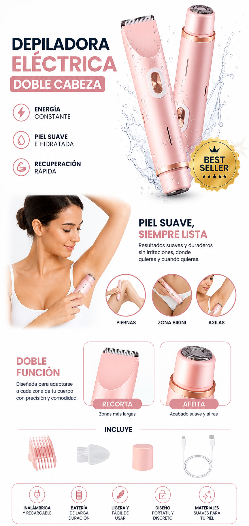 Depiladora para Mujer Eléctrica Doble Cabeza