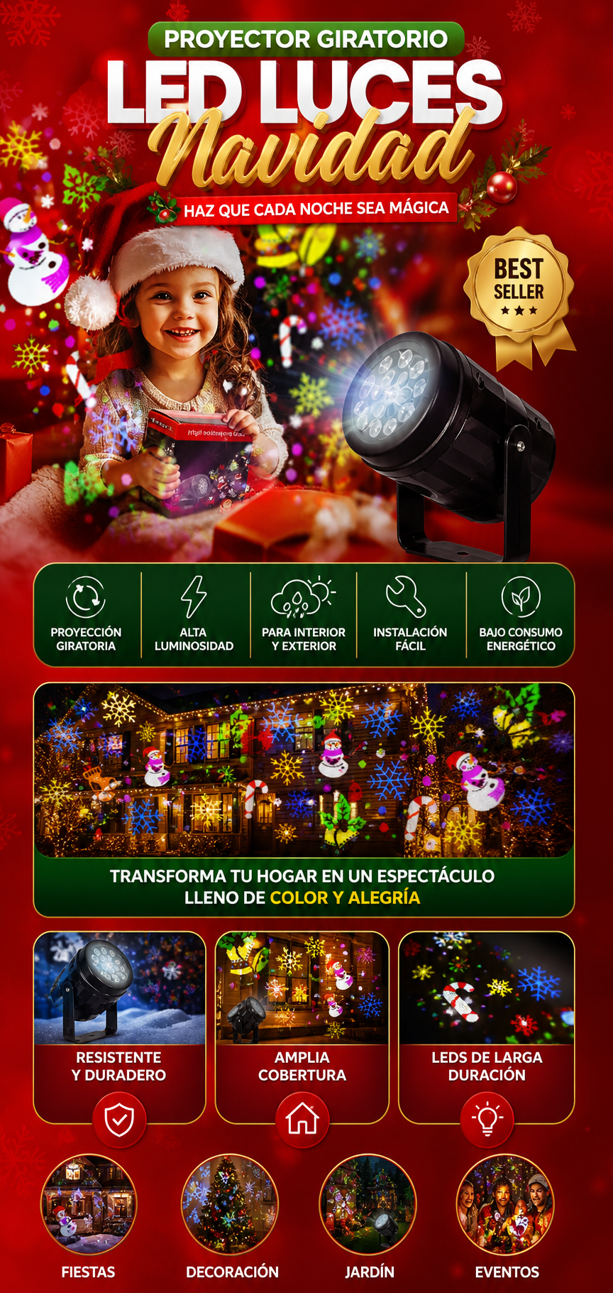 Proyector Giratorio Led Luces Navidad