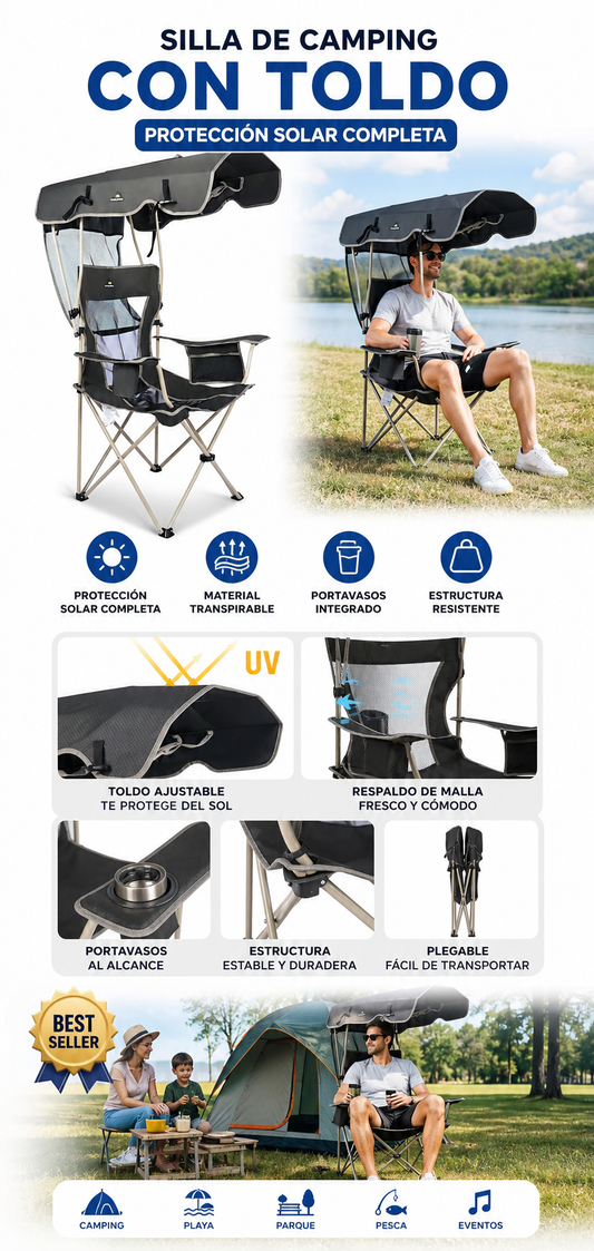 Silla De Camping Con Toldo protección Solar Completa