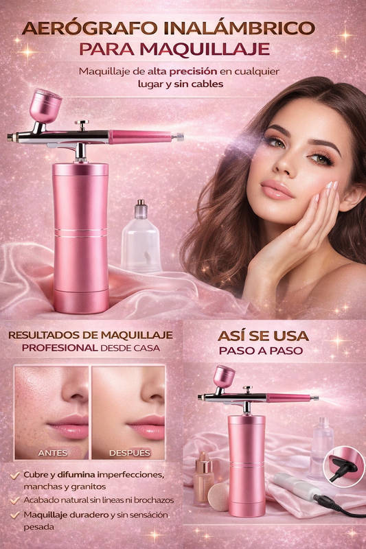 Aerógrafo Inalámbrico Profesional para Maquillaje – Acabado Perfecto Tipo Airbrush en Casa
