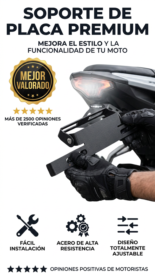 Soporte de Matrícula Retráctil para Moto con Brazo Abatible y Base Universal