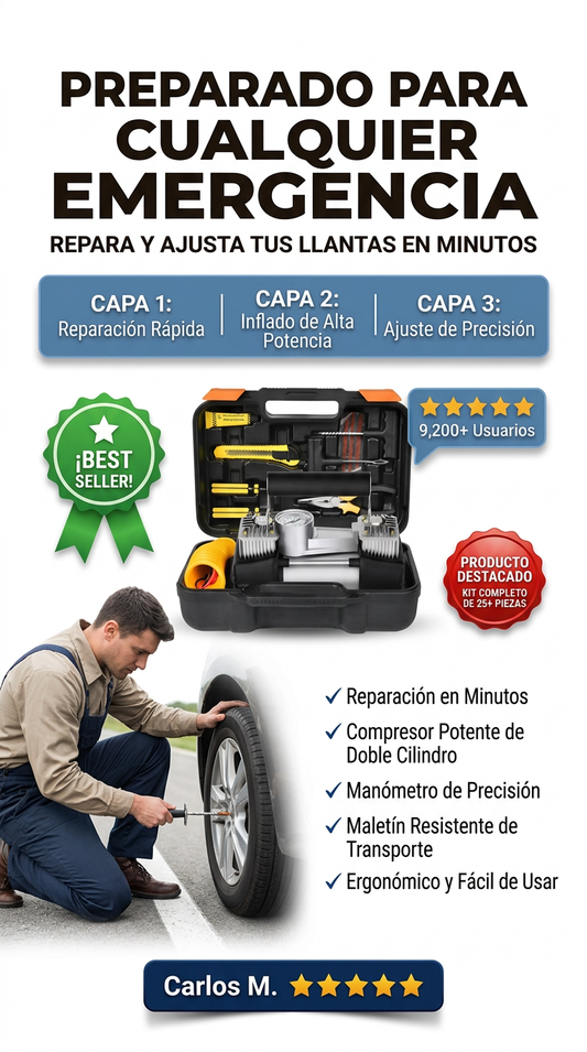 Kit Despinchador e Inflador de Llantas + Maletín Herramientas