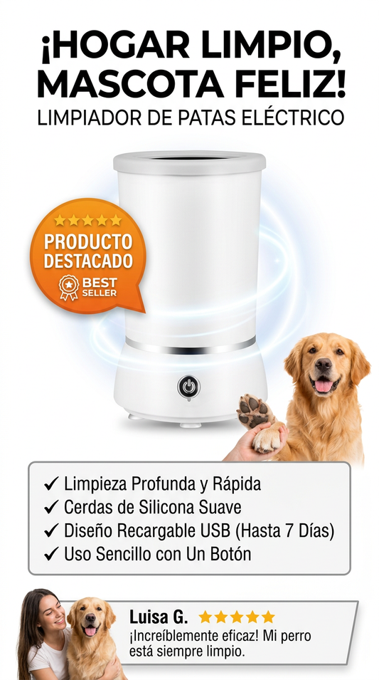 Limpificador de Patas Eléctrico para Mascotas con Sistema de Limpieza Automática y Cepillos de Silicona