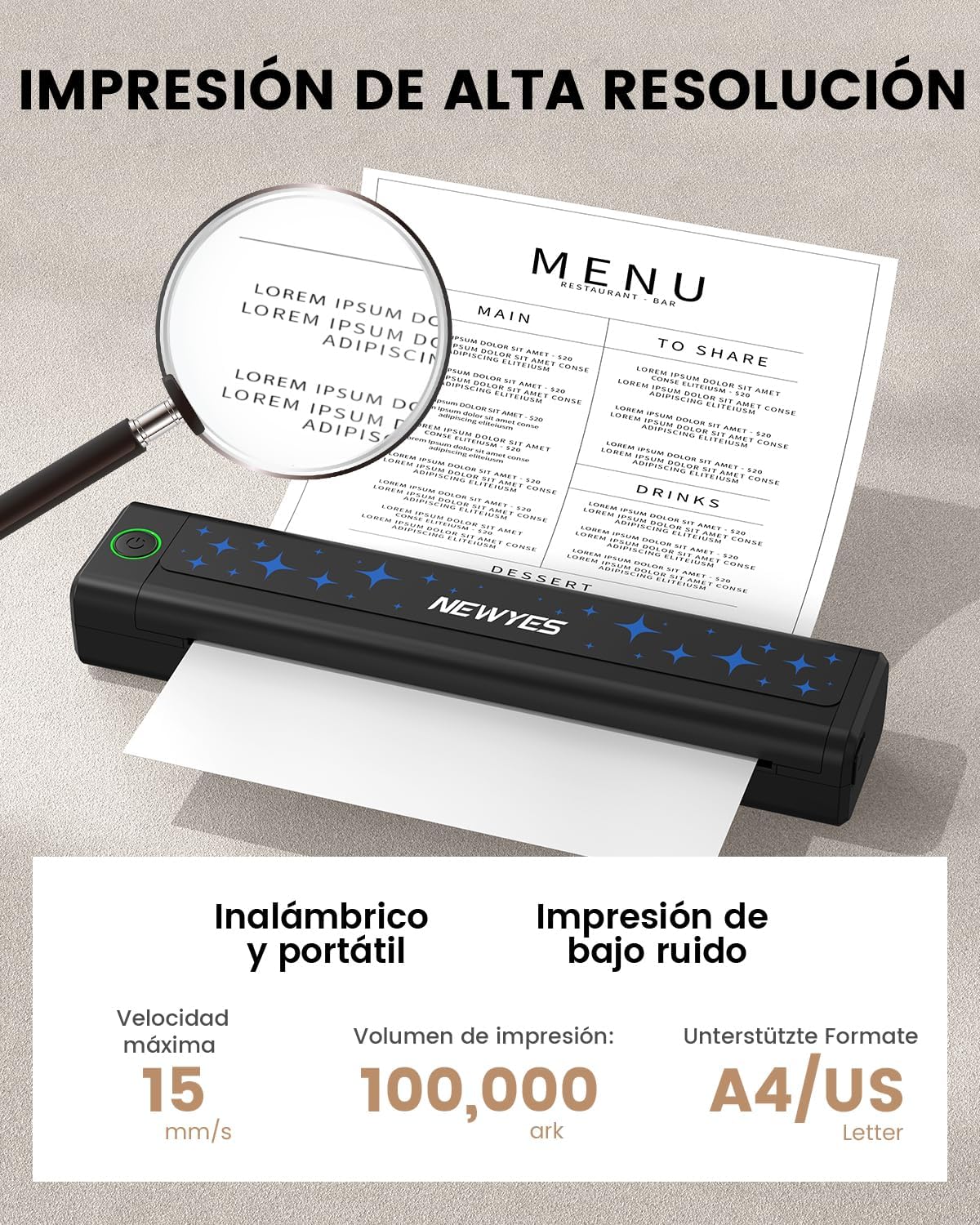 Impresora Térmica Portátil sin Tinta, con Conectividad Inalámbrica